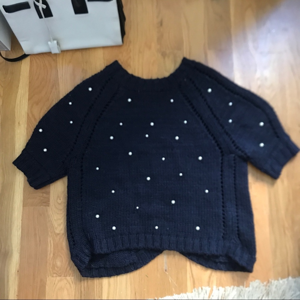 Navy Sweater with Pearls